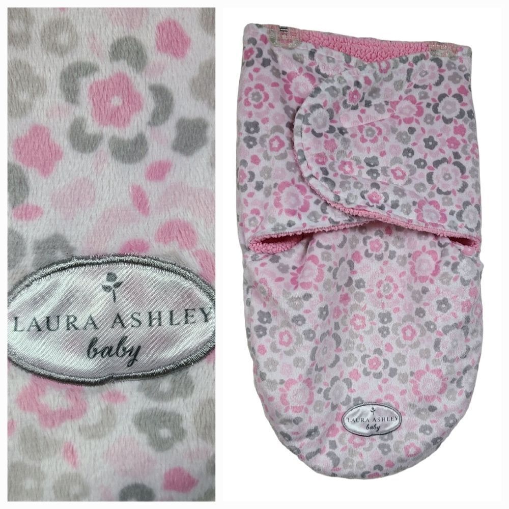 Laura Ashley Baby Blanket Swaddle Sleep Sack Pink Sherpa Floral Plush Minky Soft